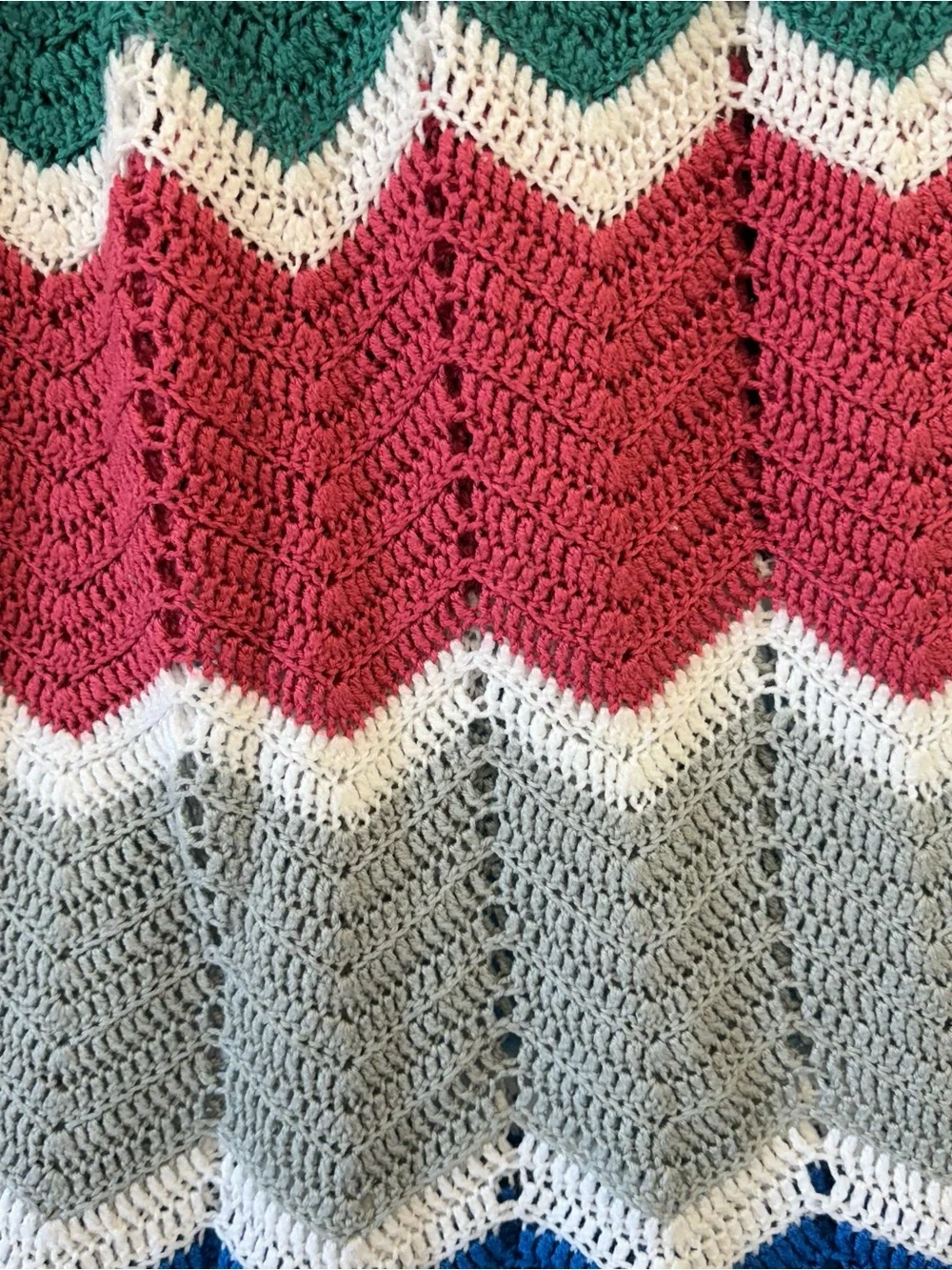 Vintage Handmade Crochet Chevron Zigzag Ripple Afghan Throw Blanket 53x72 Boho